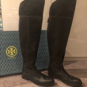 Tory Burch Black suede leather boots riding boots